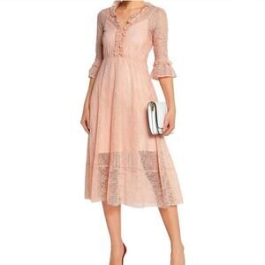 Maje Woman Ruffle-trimmed Lace Midi Dress Peach, Maje Size: 1 US Size: Small